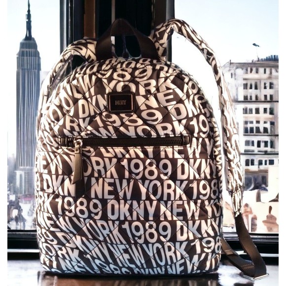 NWT DKNY Womens LYLA Quilted Black White Softshell Zip BACKPACK Adjustable Gift main image 8